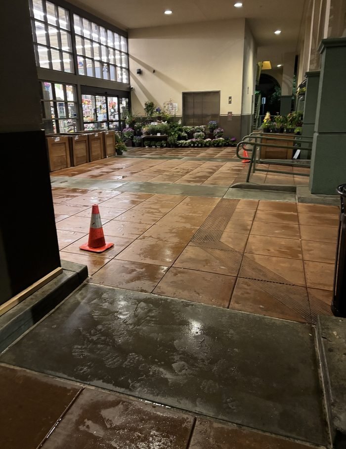 Commercial sidewalk or storefront walkway cleaning
